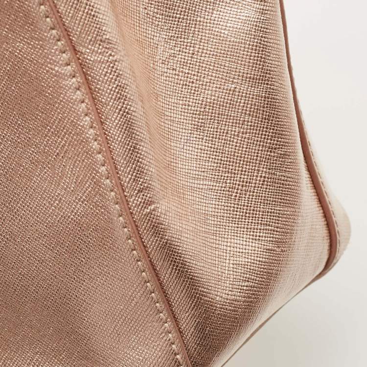 Pre Owned Tory Burch Rose Gold Patent Leather Small Robinson Double Zip Tote