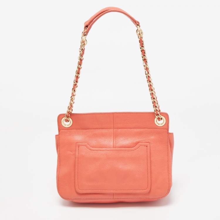 Pre Owned Tory Burch Peach Leather Marion Shoulder Bag