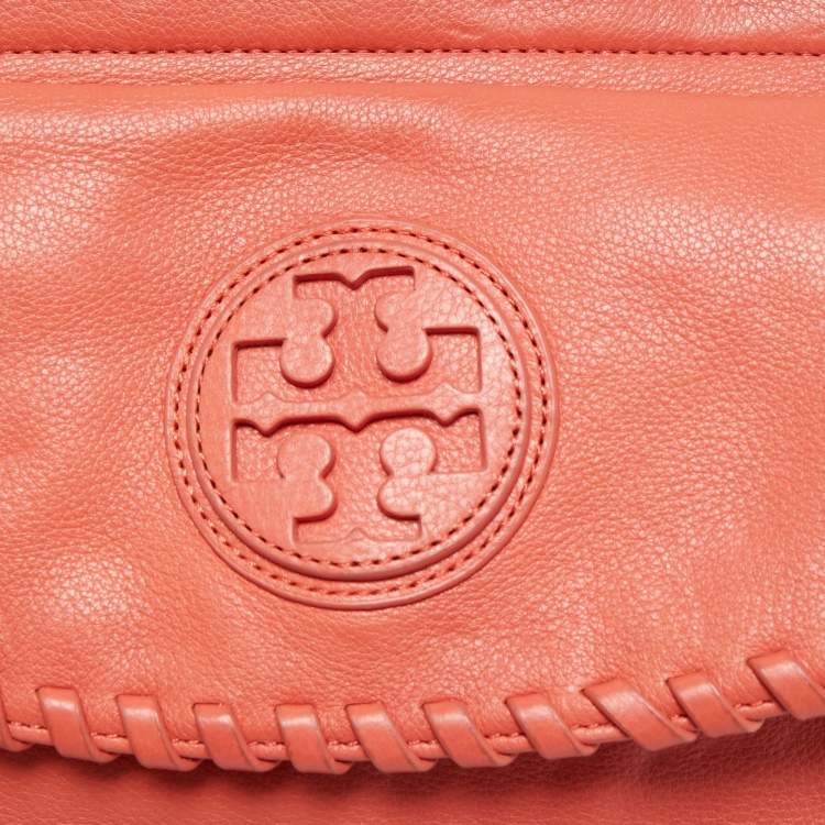 Pre Owned Tory Burch Peach Leather Marion Shoulder Bag
