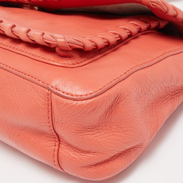 Pre Owned Tory Burch Peach Leather Marion Shoulder Bag