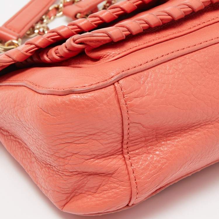 Pre Owned Tory Burch Peach Leather Marion Shoulder Bag