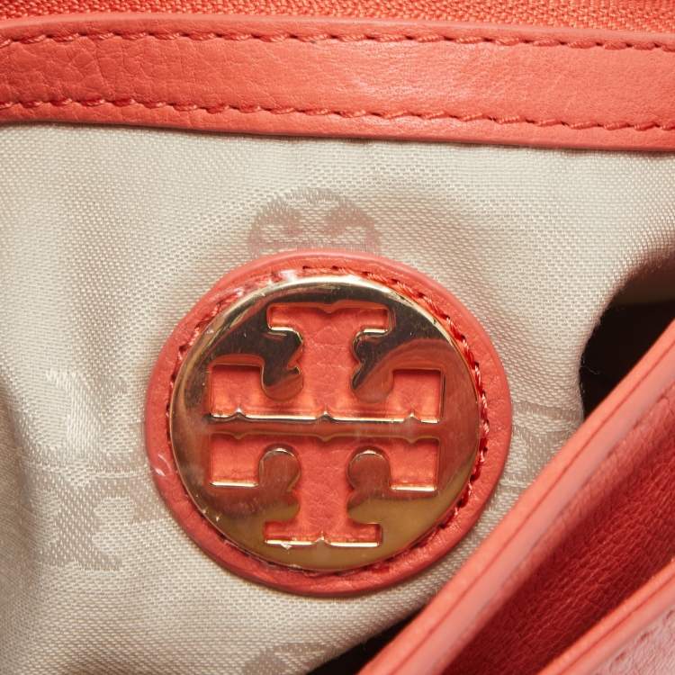 Pre Owned Tory Burch Peach Leather Marion Shoulder Bag