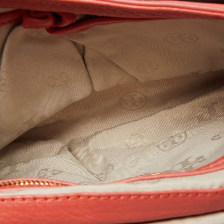 Pre Owned Tory Burch Peach Leather Marion Shoulder Bag