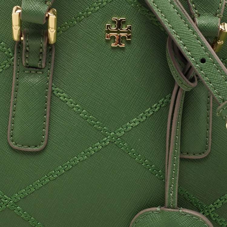 Pre Owned Tory Burch Green Leather Mini Stitched Robinson Satchel