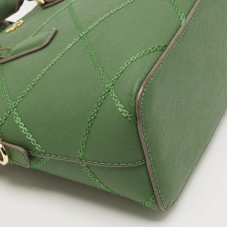 Pre Owned Tory Burch Green Leather Mini Stitched Robinson Satchel