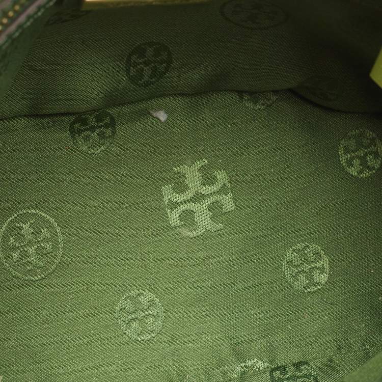 Pre Owned Tory Burch Green Leather Mini Stitched Robinson Satchel