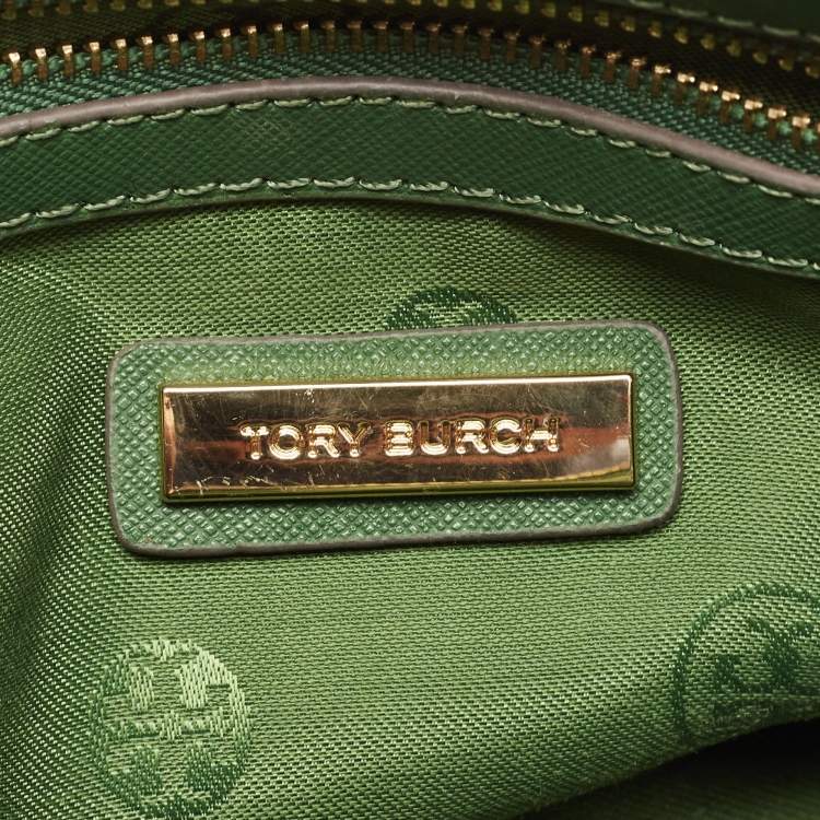 Pre Owned Tory Burch Green Leather Mini Stitched Robinson Satchel