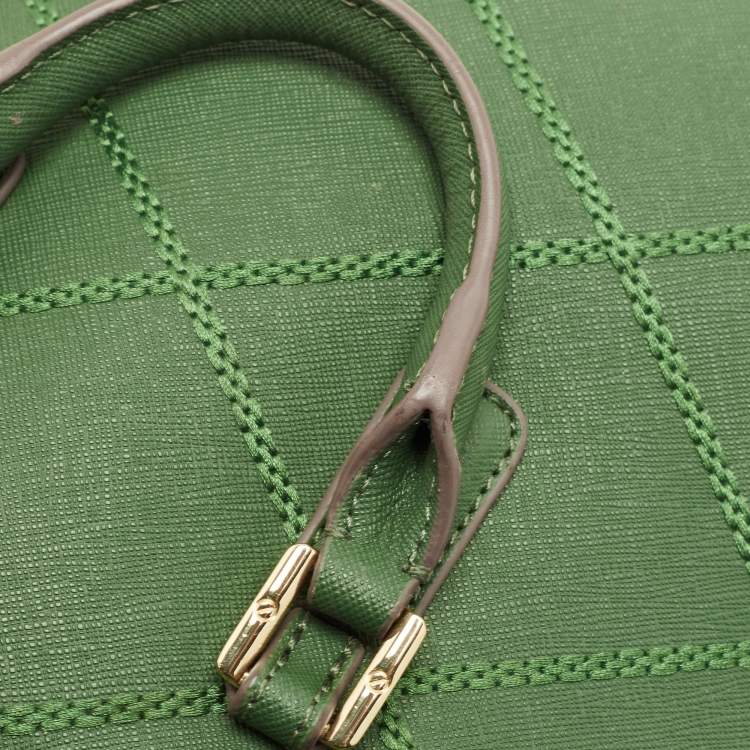 Pre Owned Tory Burch Green Leather Mini Stitched Robinson Satchel