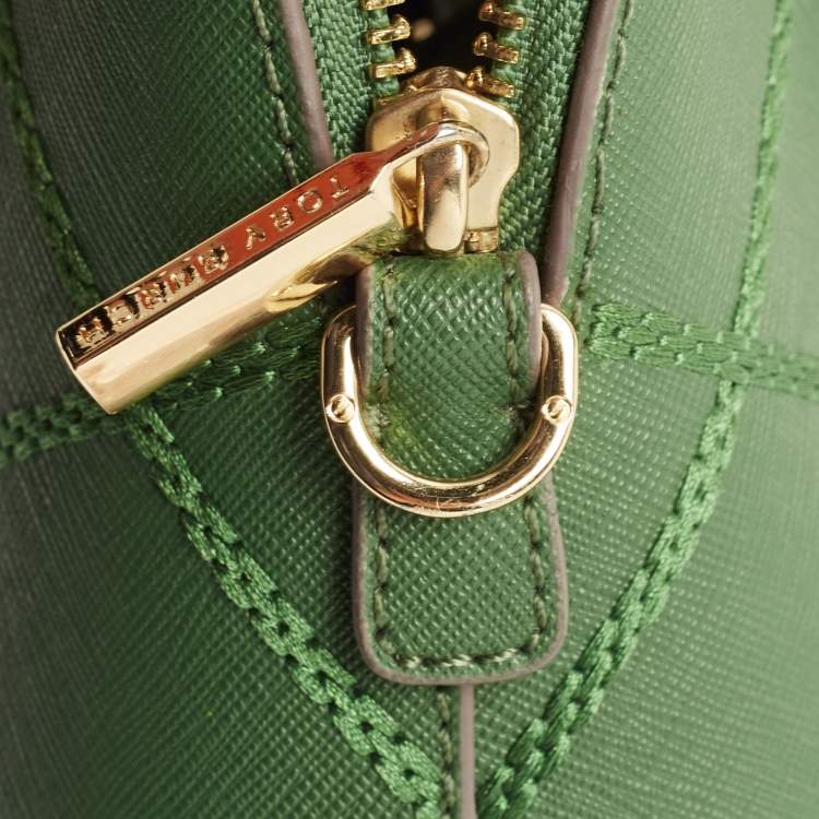 Pre Owned Tory Burch Green Leather Mini Stitched Robinson Satchel