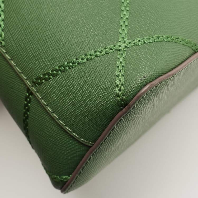 Pre Owned Tory Burch Green Leather Mini Stitched Robinson Satchel