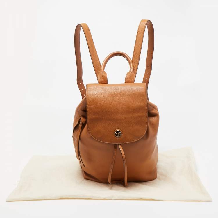 Pre Owned Tory Burch Brown Leather Brody Backpack