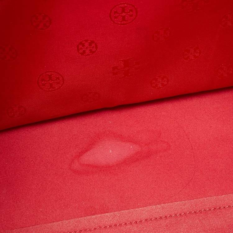 Pre Owned Tory Burch Red Leather Large York Buckle Shopper Tote