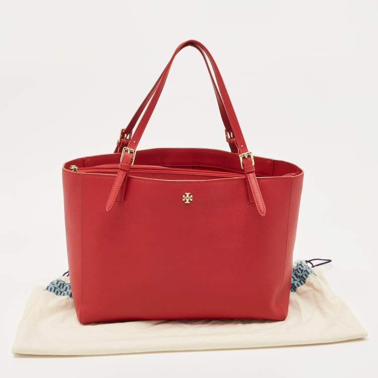 Pre Owned Tory Burch Red Leather Large York Buckle Shopper Tote