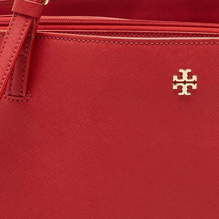 Pre Owned Tory Burch Red Leather Large York Buckle Shopper Tote