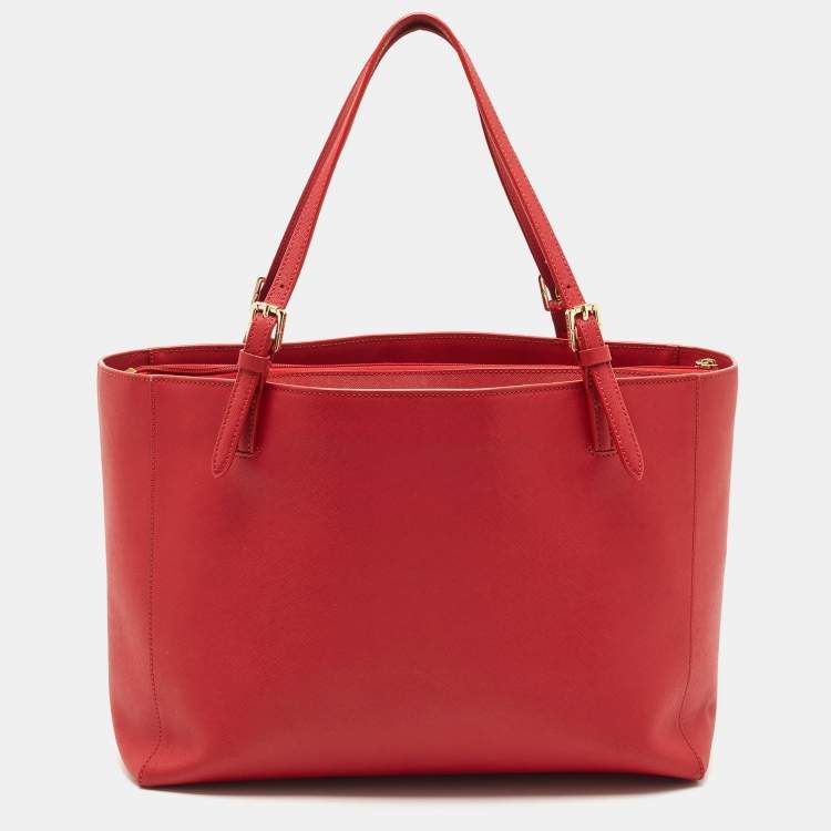 Pre Owned Tory Burch Red Leather Large York Buckle Shopper Tote