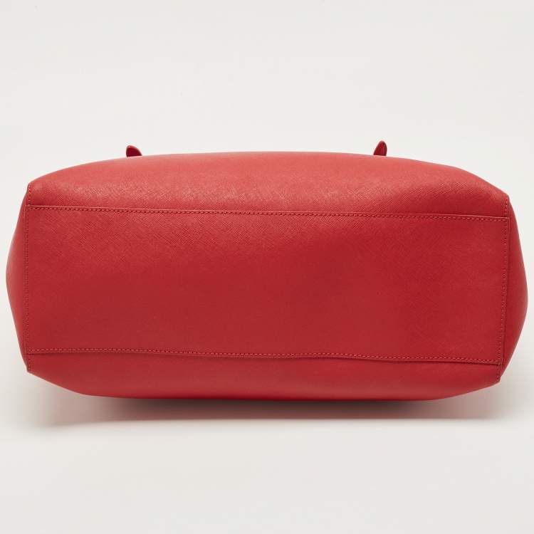 Pre Owned Tory Burch Red Leather Large York Buckle Shopper Tote