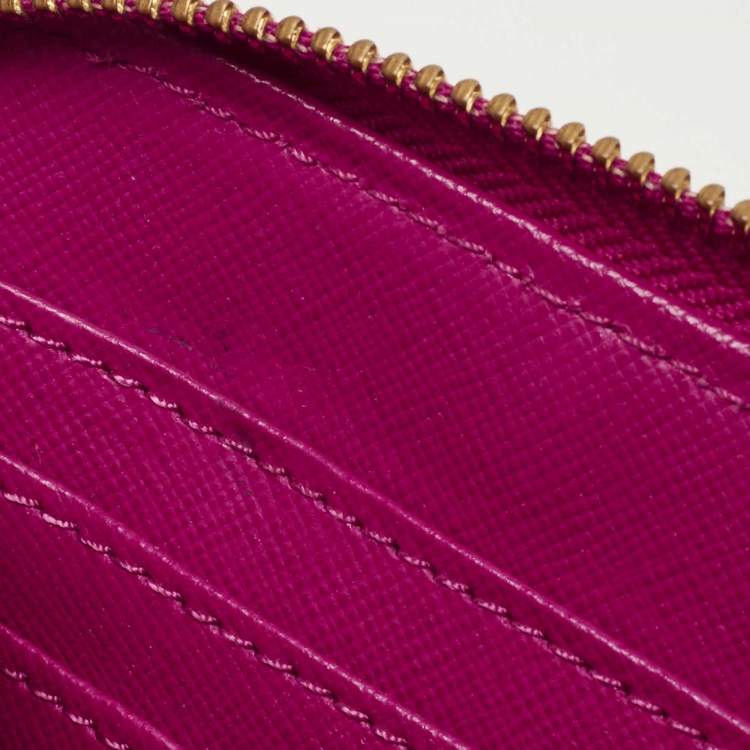 Pre Owned Tory Burch Majenta Saffiano Leather Robinson Zip Around Wallet