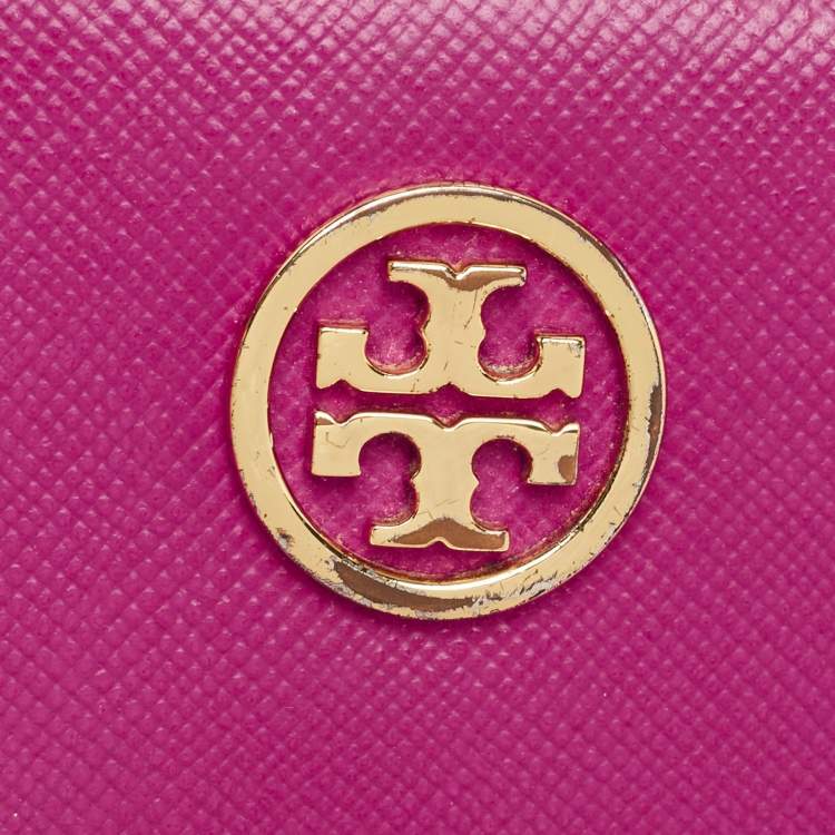 Pre Owned Tory Burch Majenta Saffiano Leather Robinson Zip Around Wallet