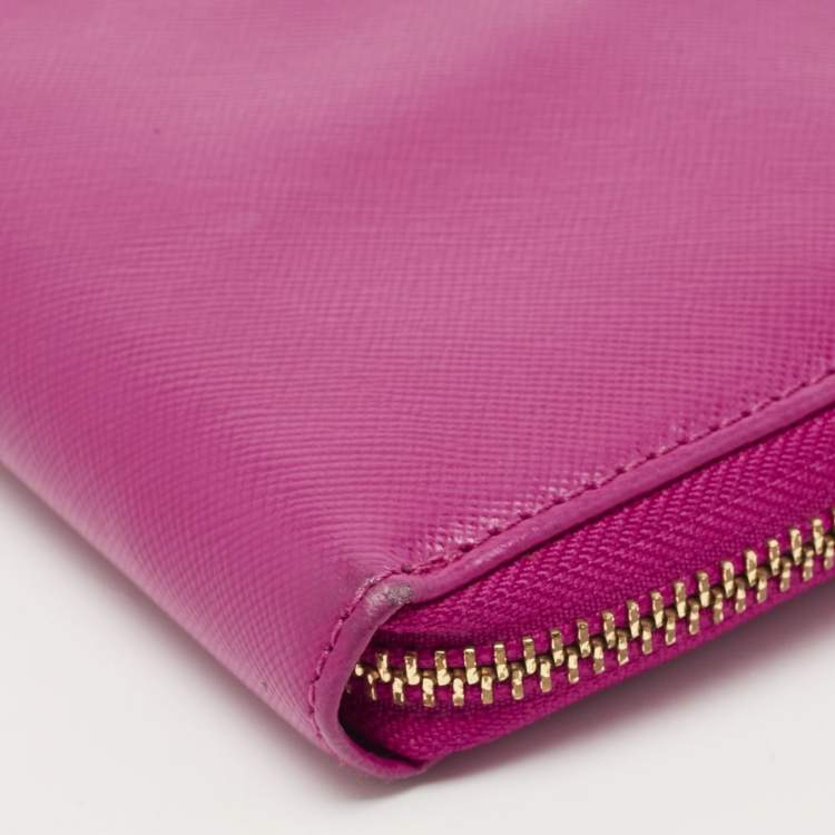 Pre Owned Tory Burch Majenta Saffiano Leather Robinson Zip Around Wallet