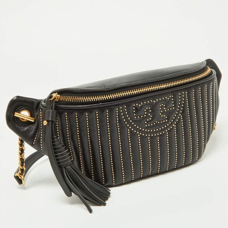 Pre Owned Tory Burch Black Studded Fleming Studded Belt Bag