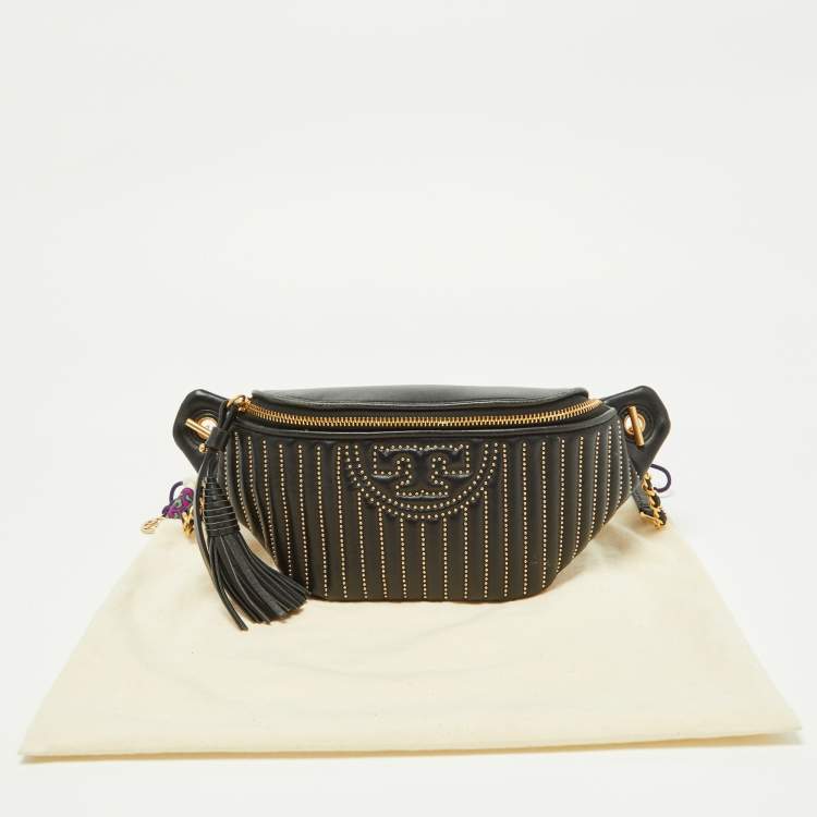 Pre Owned Tory Burch Black Studded Fleming Studded Belt Bag
