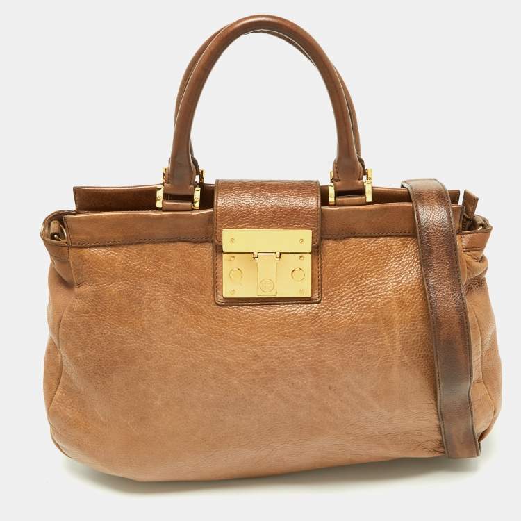 Auth TORY BURCH Brown Leather Shoulder Bag