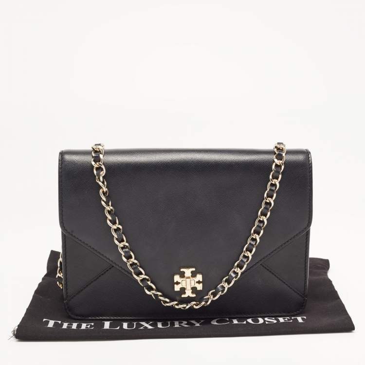 Pre Owned Tory Burch Black Leather Kira Envelope Flap Chain Bag