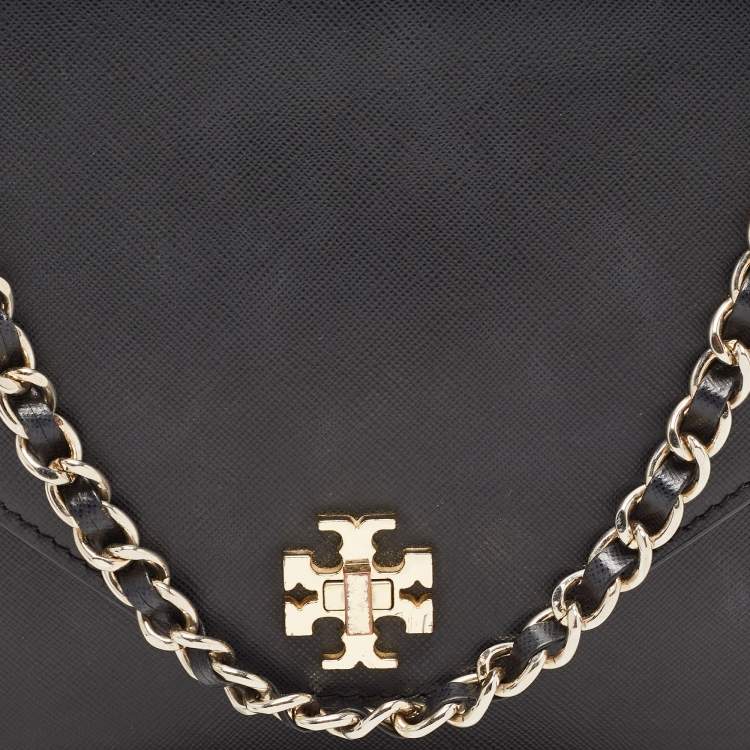 Pre Owned Tory Burch Black Leather Kira Envelope Flap Chain Bag