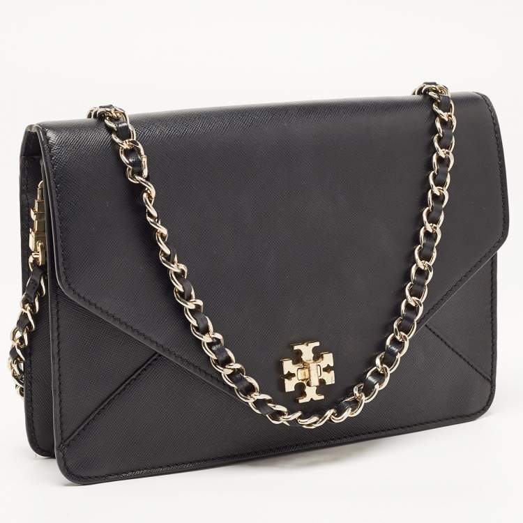 Pre Owned Tory Burch Black Leather Kira Envelope Flap Chain Bag
