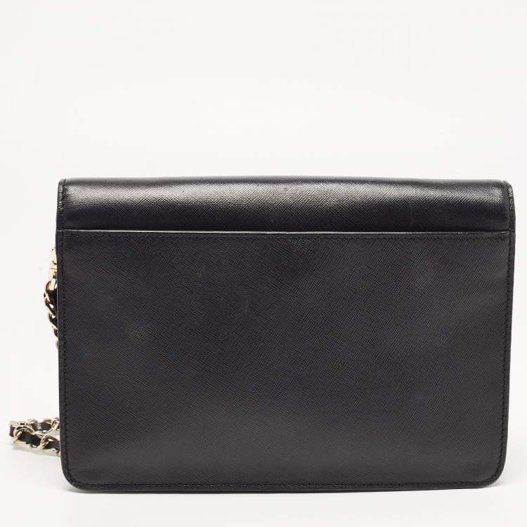Pre Owned Tory Burch Black Leather Kira Envelope Flap Chain Bag