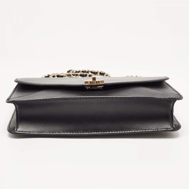 Pre Owned Tory Burch Black Leather Kira Envelope Flap Chain Bag