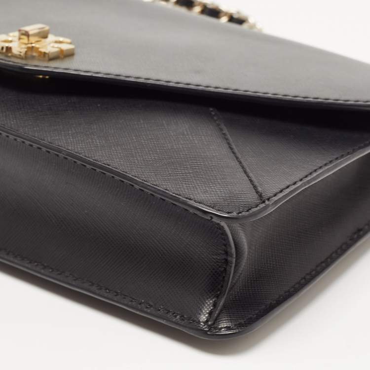 Pre Owned Tory Burch Black Leather Kira Envelope Flap Chain Bag