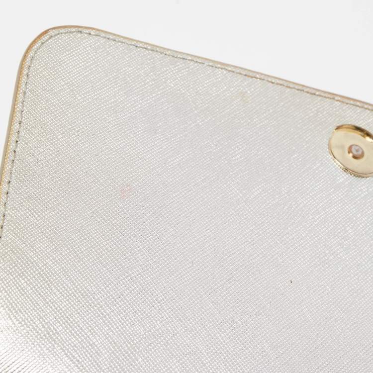 Pre Owned Tory Burch Silver Saffiano Leather Robinson Flap Shoulder Bag 