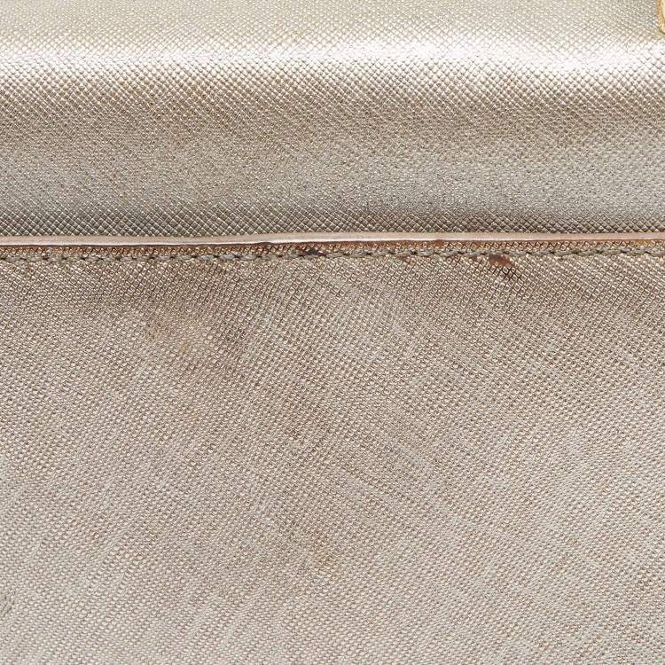 Pre Owned Tory Burch Silver Saffiano Leather Robinson Flap Shoulder Bag 