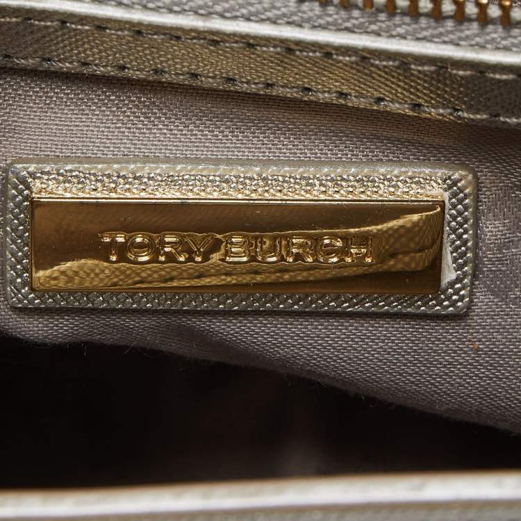 Pre Owned Tory Burch Silver Saffiano Leather Robinson Flap Shoulder Bag 