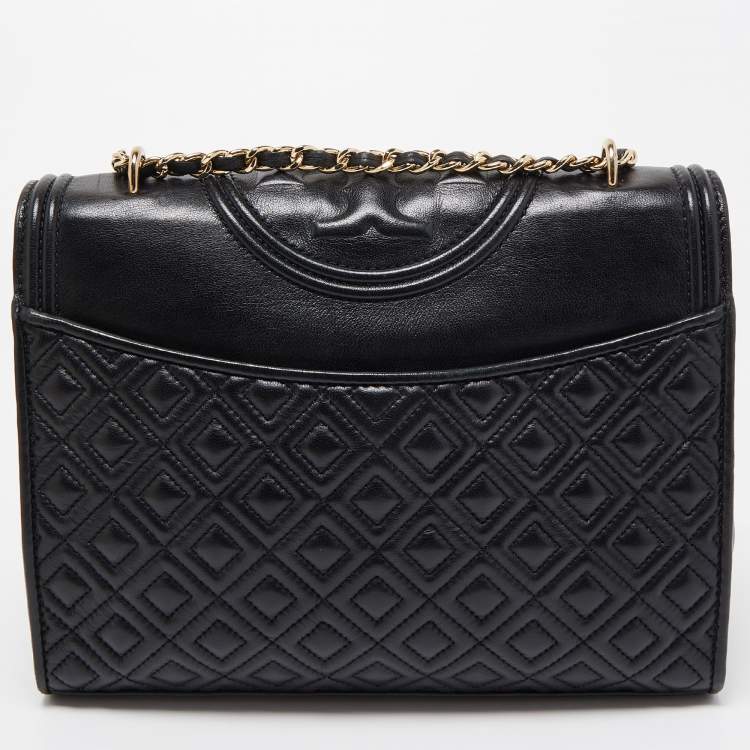 Pre Owned Tory Burch Black Leather Fleming Convertible Shoulder Bag