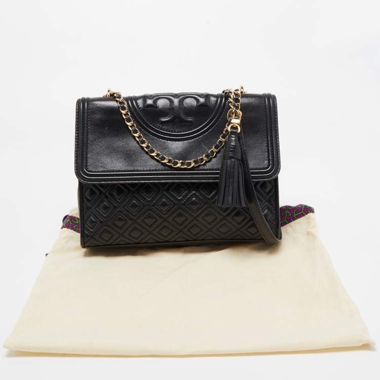 Pre Owned Tory Burch Black Leather Fleming Convertible Shoulder Bag