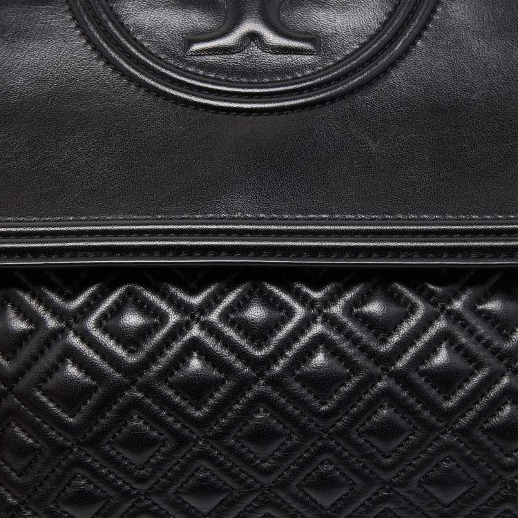 Pre Owned Tory Burch Black Leather Fleming Convertible Shoulder Bag