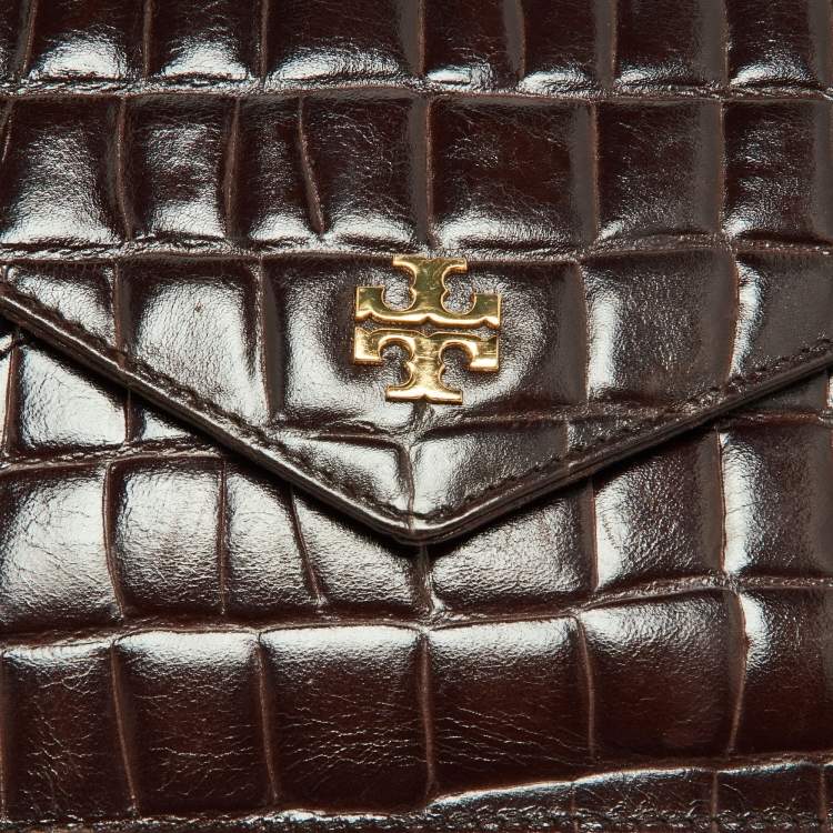 Pre Owned Tory Burch Brown Croc Embossed Envelope Clutch