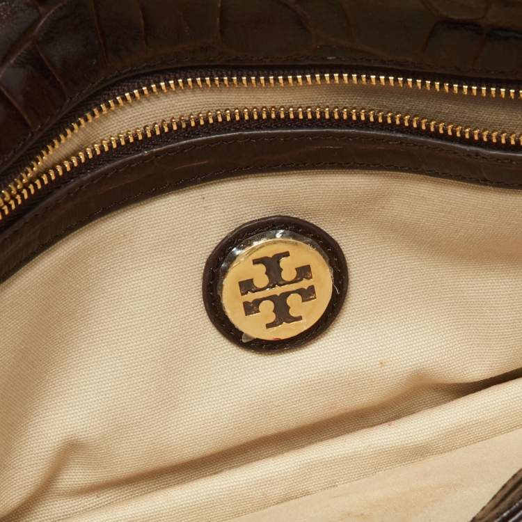 Pre Owned Tory Burch Brown Croc Embossed Envelope Clutch
