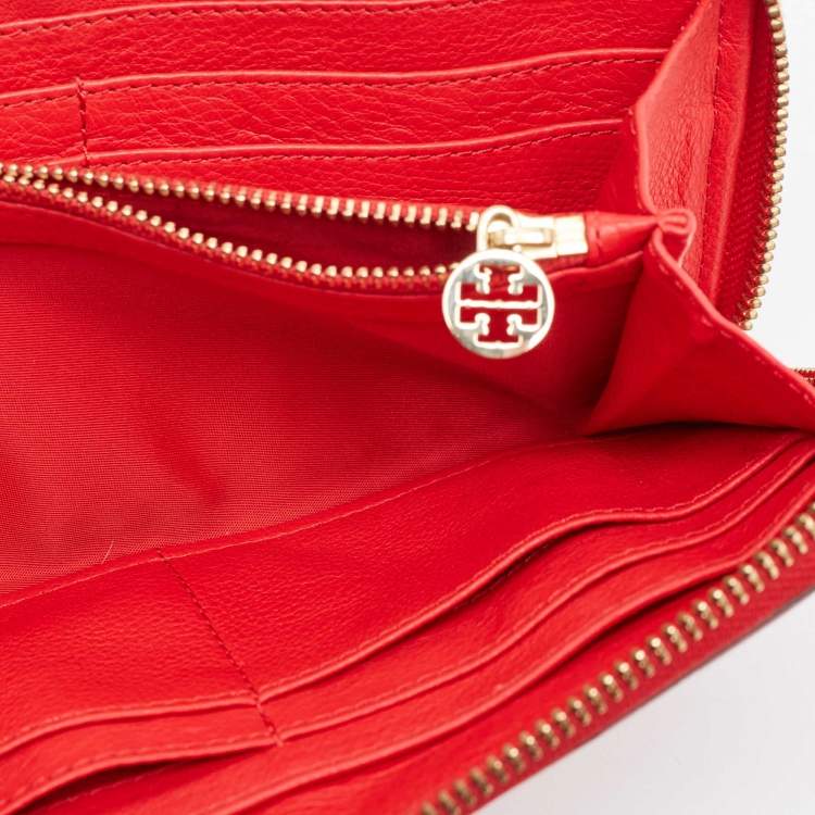 Pre Owned Tory Burch Red Leather Amanda Continental Zip Around Wallet