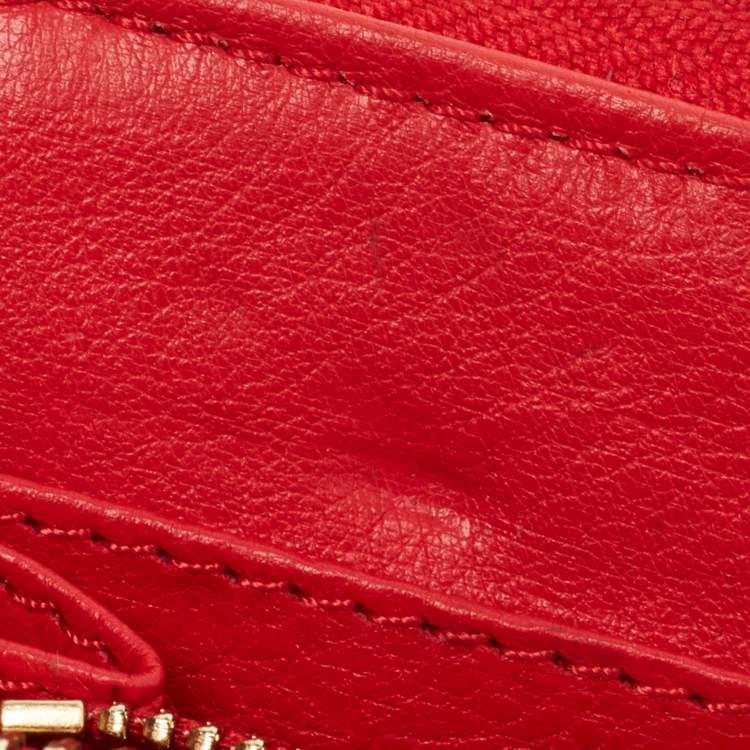 Pre Owned Tory Burch Red Leather Amanda Continental Zip Around Wallet