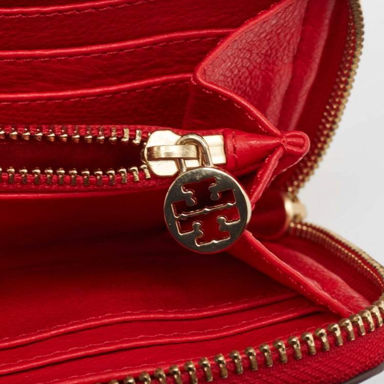 Pre Owned Tory Burch Red Leather Amanda Continental Zip Around Wallet