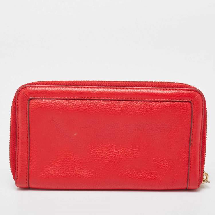 Pre Owned Tory Burch Red Leather Amanda Continental Zip Around Wallet