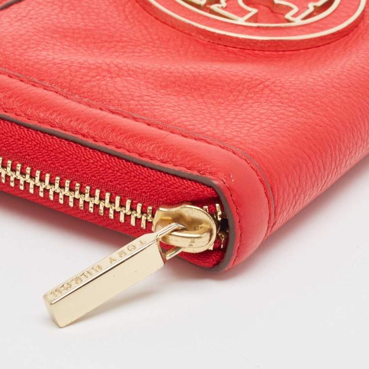 Pre Owned Tory Burch Red Leather Amanda Continental Zip Around Wallet