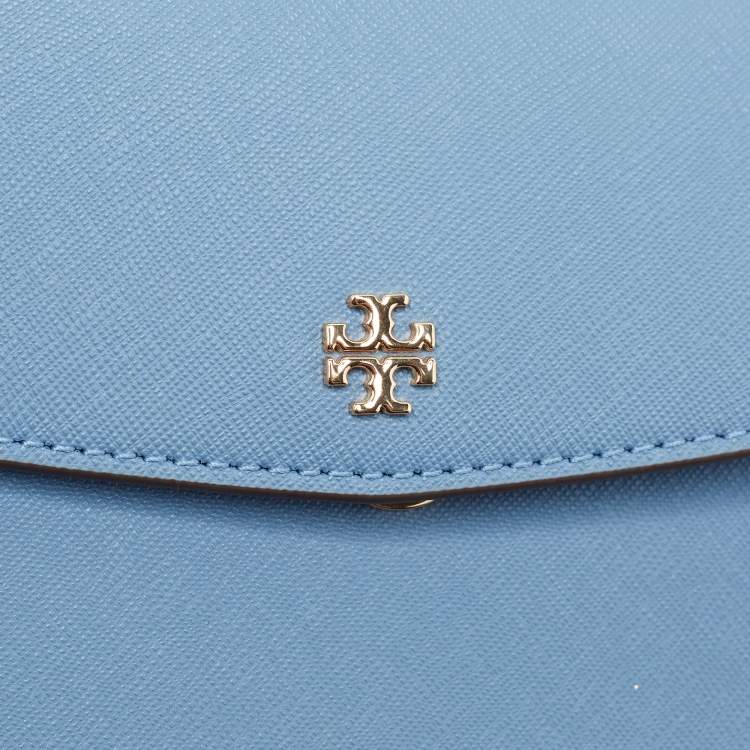 Pre Owned Tory Burch Light Blue Saffiano Leather Mini Emerson Top Handle Bag