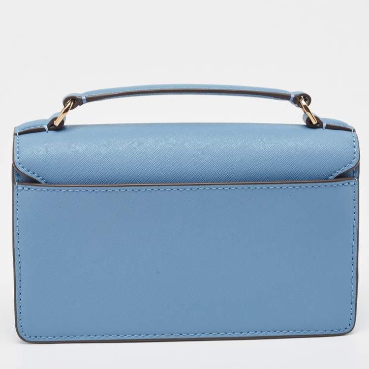 Pre Owned Tory Burch Light Blue Saffiano Leather Mini Emerson Top Handle Bag