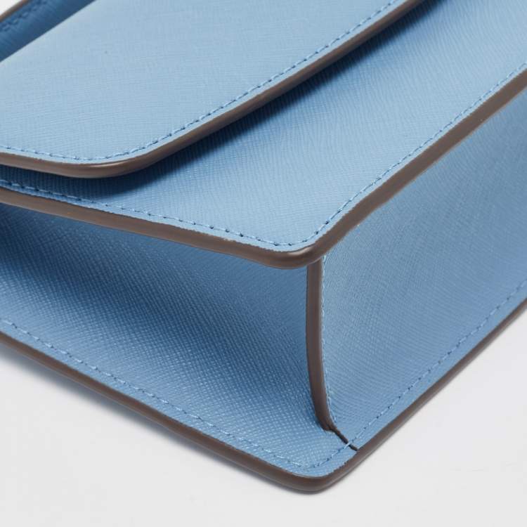 Pre Owned Tory Burch Light Blue Saffiano Leather Mini Emerson Top Handle Bag