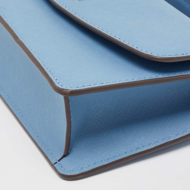 Pre Owned Tory Burch Light Blue Saffiano Leather Mini Emerson Top Handle Bag