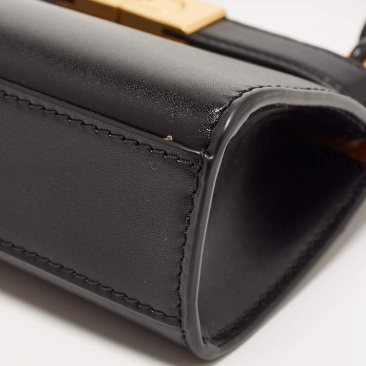 Pre Owned Tory Burch Black Leather Petite Lee Radziwill Top Handle Bag